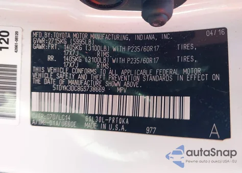 2016 Toyota Sienna Xle Premium 8 Passenger from USA, damaged, VIN 5TDYK3DC8GS738669